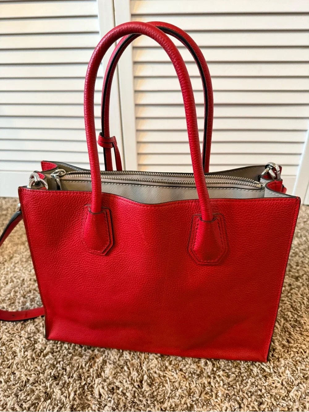 Michael Kors Bright Red Pebbled Leather Tote with Lock Charm